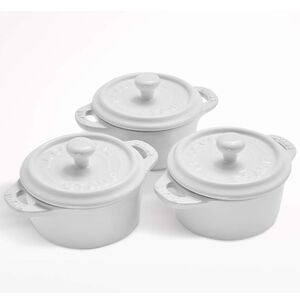 STAUB Ceramic 3-pc Mini Round Cocotte Set - White